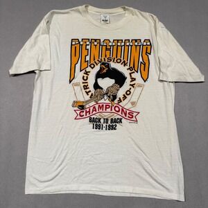 Artex T-Shirt Mens XL White Pittsburgh Penguins 1992 Champions Back to Back NHL